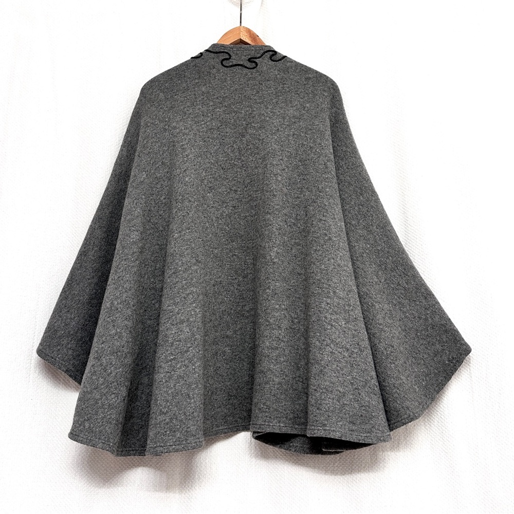 Chic Wool Italian made Gray Women's Poncho with Embroidery - Picture 5 of 12